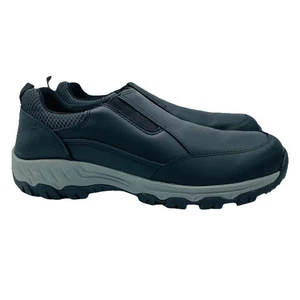 George Shoes Mens Size 10 Black Leather Slip On Low Top Memory Foam Comfort Work - Picture 1 of 11