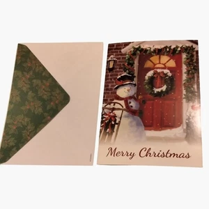 Christmas Card Mailing Service Snowman Wreath Elizabeth Brownd - Picture 1 of 7