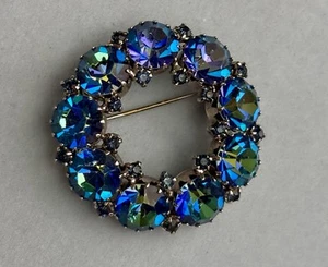 Stunning WEISS  Blue, Green & Purple Prong Set  Round Rhinestone Brooch - Picture 1 of 12