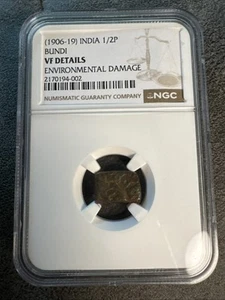 1906 India 1/2 P Bundi NGC VF Details. Certified. - Picture 1 of 6