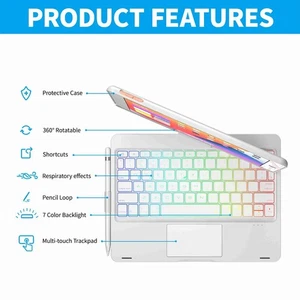 Black Tablet BT Keyboard 360° Rotating Colorful Backlight Sensitive Touchpa HLF - Photo 1/7