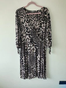 Principles midi Dress 22 Black Pink Wrap Vneck Leopard summer Casual 3/4 Sleeve - Imagen 1 de 10