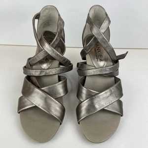 Frankie 4 Alana Pewter Leather Block Heels Wrap Up Straps US 8 EU 39 Box - Picture 1 of 15