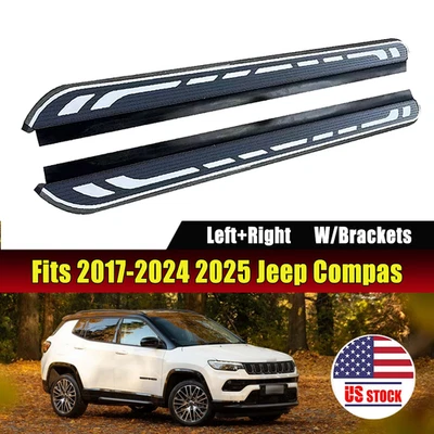 Running Board Fits for 2017-2024 2025 Jeep Compass Side Step Nerf Bar w/brackets - Image 1 of 4