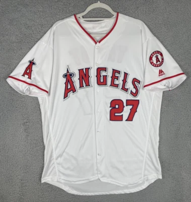 Camiseta Majestic Auténtica Mike Trout #27 Los Angeles Angels Para Hombres XL 48 Blanca Foto 1 de 4