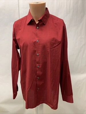 Alfani Shirt Mens large Long Sleeve Button Slim Fit Stretch Dress Red Pinstripe - Image 1 of 4