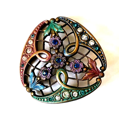 7245 - Deluxe modified triangle pierced copper antique button, U Shank, 1-3/4" - Image 1 of 4