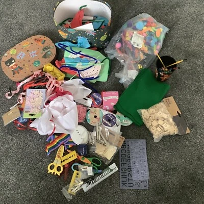 Bulk Job Lot Craft Crafting Materials Ribbons Buttons Paper Felt Letters Stencil - Image 1 of 4