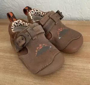 Clarks First Shoes Sz 4 Brown Dinosaur Toddler Cute - Picture 1 of 8