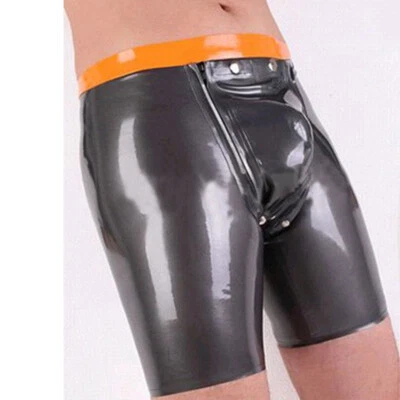 Latex Shorts with Detachable Codpiece Inside Open Hole for Men Rubber Mid Pants - Image 1 of 4
