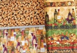 Tela de patchwork (18 €/m²) 0,3 m vino fiesta botellas corcho uvas 1,1 m de ancho - Imagen 1 de 5