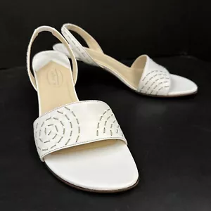 Womens Talbots Cassi White Leather Strap Back Open Toe Heels Sandals 8 M - Picture 1 of 12