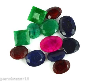 Treated Blue Sapphire, Ruby & Emerald Gemstone Lot 100 Carat/12 Pcs Mixed Shape - Picture 1 of 4