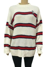 Victorias Secret PINK Cable Knit Crew Neck Pullover Sweater Cream Striped