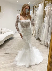 Luxus Meerjungfrau Brautkleider Quadratischer Ausschnitt Langarm Spitze Brautkleider Maßanfer - Bild 1 von 9
