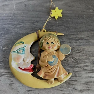 Vintage Engel auf Mondsichel Schaukel Weihnachtsschmuck - Bild 1 von 3