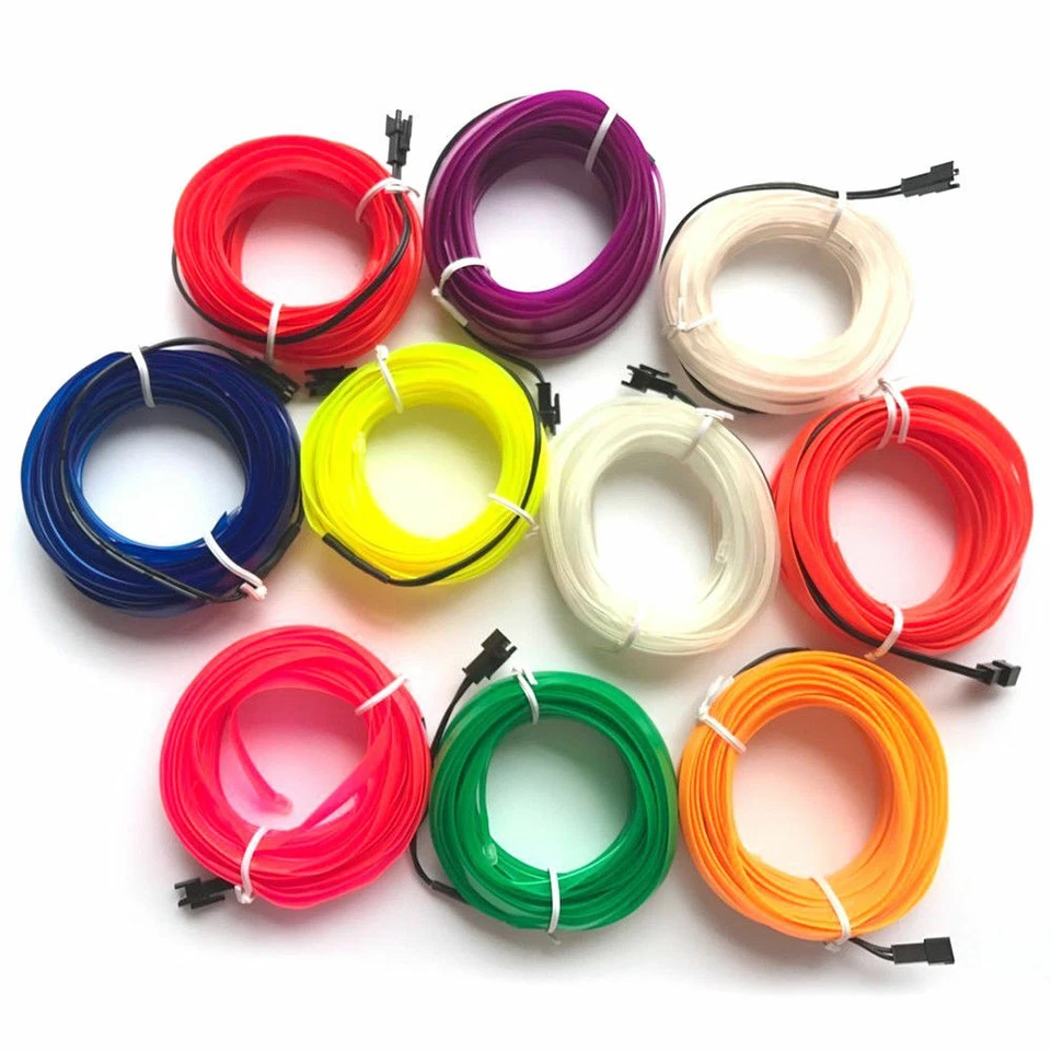 1/2/3//5m Neon LED Light Glow EL Wire String Strip Rope Car​ Cigarette Lighter - Image 1 of 4