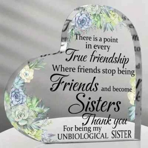 Friendship Sisters Thank You Heart-Shaped Block Acrylic Plaque Birthday BFF - Picture 1 of 5