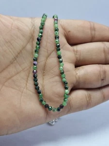 925 Sterling Silver 18" Strand Necklace Ruby Zoisite Gemstone 3 mm Round Beads - Picture 1 of 12