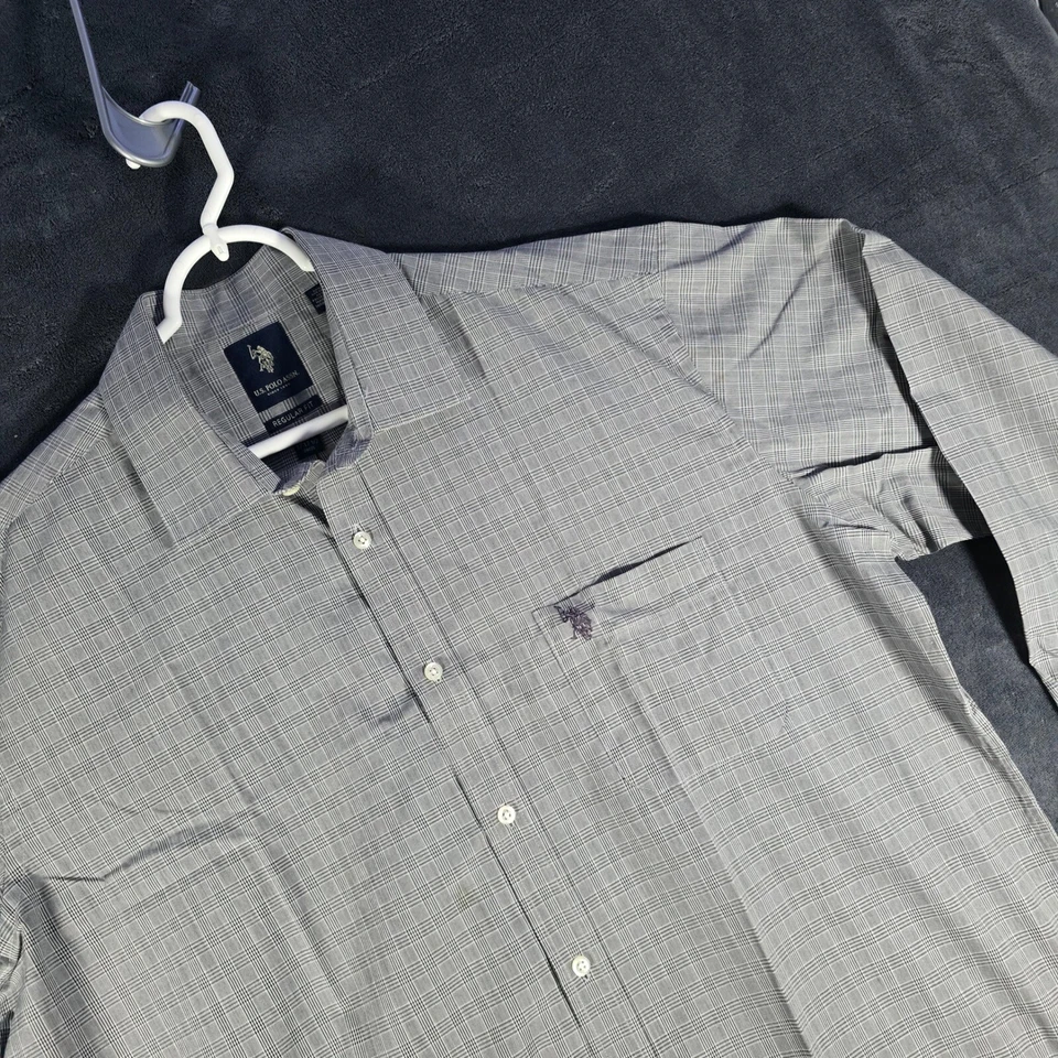 US Polo Assn. Camisa de vestir a cuadros calce regular manga larga gris XL Foto 1 de 4