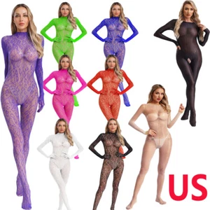 Women Jumpsuit Mesh Bodysuit Shaping Catsuit Bodystockings Lingerie Underwear - Picture 1 of 78