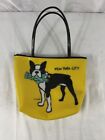 Marc Tetro Yellow New York City Boston Terrier Vinyl Bag Tote Purse Zipper Y2k