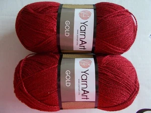 YarnArt Gold sparkly metallic yarn, Red/Red (#9003), lot of 2, (437 yds each) - Picture 1 of 2