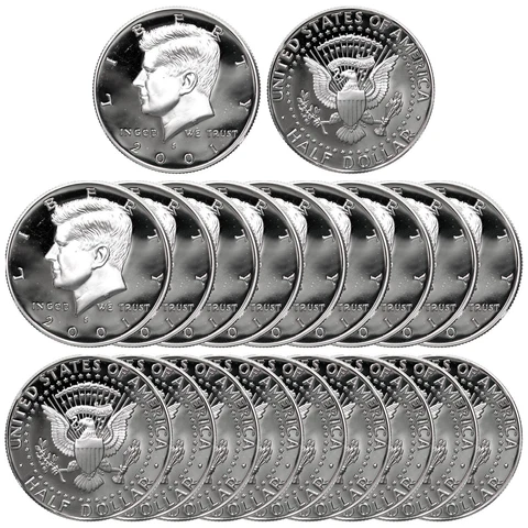 2001 S Kennedy Half Dollar Roll Gem Deep Cameo 90% Silver Proof 20 US Coins Cover