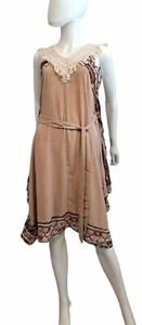 NWT Paisley Lace and Crochet Flutter Sleeves Belt Dress Handkerchief Panels Sz L - Picture 1 of 9