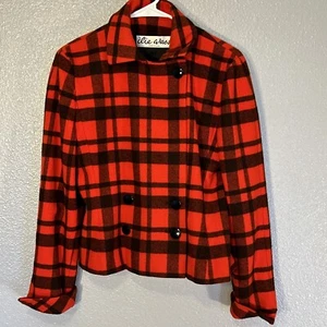 Vintage Ilie Wacs Buffalo karierter Wollmantel Blazer 4 zweireihig rot ILWGU LS USA - Bild 1 von 16