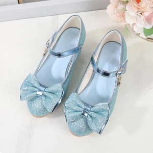 Spring Little Girl Birthday Party Glittery High-Heeled Sequin Bow Princess Shoes - Picture 1 of 34