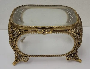 Vintage Hollywood Regency Gold and Glass Jewelry Casket As/Is - Picture 1 of 7
