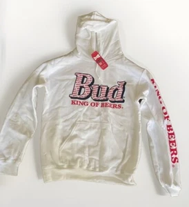 Vintage Budweiser Hoodie Adult Small White Pullover King Of Beer Sweatshirt Mens - Picture 1 of 2