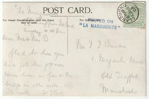 1907 BLU 'POSTED ON LA MARGUERITE' LLANDUDNO PMK PPC SCRITTO OFF PUFFIN ISOLA - Foto 1 di 2