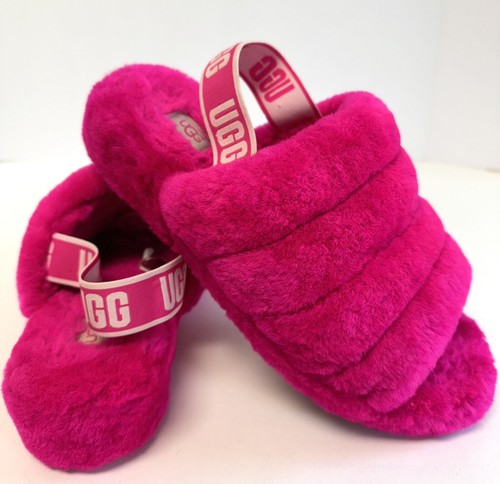 UGG Fluff Yeah Rock Rose SHEARLING pelliccia scarpe pantofole WM US 11 EU 42 EUC