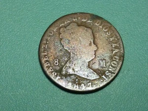 1847 SPAIN 8 MARAVEDIS COIN. ISABEL II...#88990....G. *Free Shipping * - Picture 1 of 2