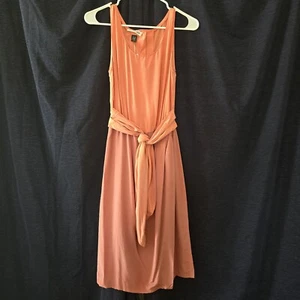 Vintage Ann Taylor Faux Wrap Coral Color Block Dress Size 2 100%SILK - Picture 1 of 11