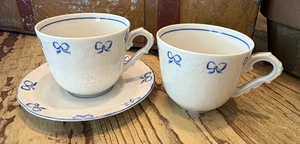 Vista Alegre Ruban Blue 2 Flat Tea Cups & 1 Saucer ~ Made in Portugal - Picture 1 of 16