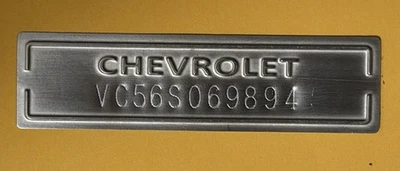 CHEVY CHEVROLET DOOR DASH TAG DATA SERIAL NUMBER PLATE *Stamped w/ Your Number* - Image 1 of 4