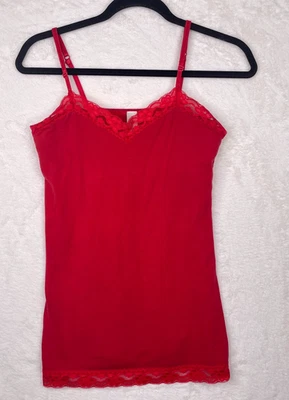 No Boundaries Red Cami Tank Top Womens Large 11-13 Lace Trim Shelf Bra Cotton - Image 1 of 4