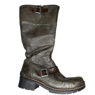 RIEKER Sybille 85 Knee Boots Leather Shearling Lined Moto Biker EU 40 US 8.5 - Image 1 of 4