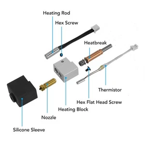 Extruder-Hotend-Kit 0 4 Mm Messingdüse 100 K Thermistor-Heizblock - Afbeelding 1 van 24