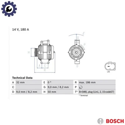 ALTERNATOR 0 986 084 590 FOR MERCEDES-BENZ VIANO V-CLASS VITO/MIXTO/Van/Bus 2.1L - Image 1 of 4