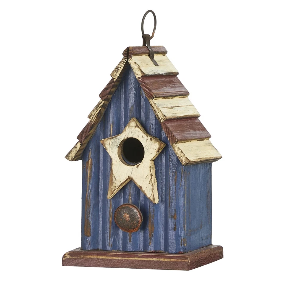 Glitzhome 9.06"h Rustic Patriotic Garden Distressed Wooden Decorative Bird House