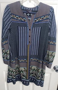 Hale Bob Women’s Sz S Bohemian Printed Long Sleeve V Neck Shirt Dress - Picture 1 of 19