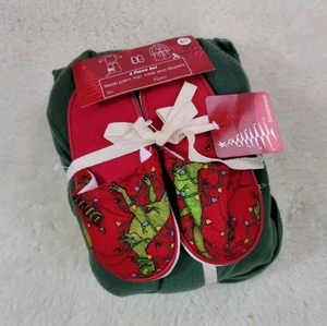 Dinosaur Christmas Lights Print SZ 6/7 Holiday Pajama Sleepwear Set Robe Slipper - Picture 1 of 8