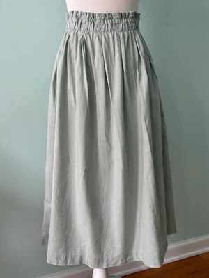 Falda plisada de lino hasta el tobillo con bolsillos elásticos en la cintura verde espuma de mar TALLA 2 ASOS Foto 1 de 4