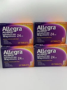 (4 Pack) Allegra Allergy Fexofenadine HCI 180mg 24HR 15 Tabs EXP 04/26 - Picture 1 of 2