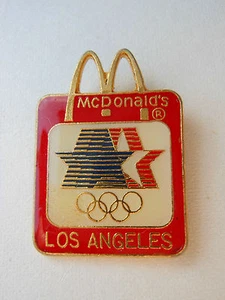 Olympic PIN MC DONALD'S Square w/ Stars & Rings & Arches Vtg '84 LA Corp  - Imagen 1 de 2
