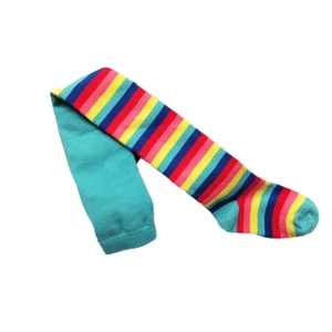 NWT GIRLS 2-3, 4-6, 7-8 CERULEAN BLUE MIX STRIPED FOOTED TIGHTS - Picture 1 of 3
